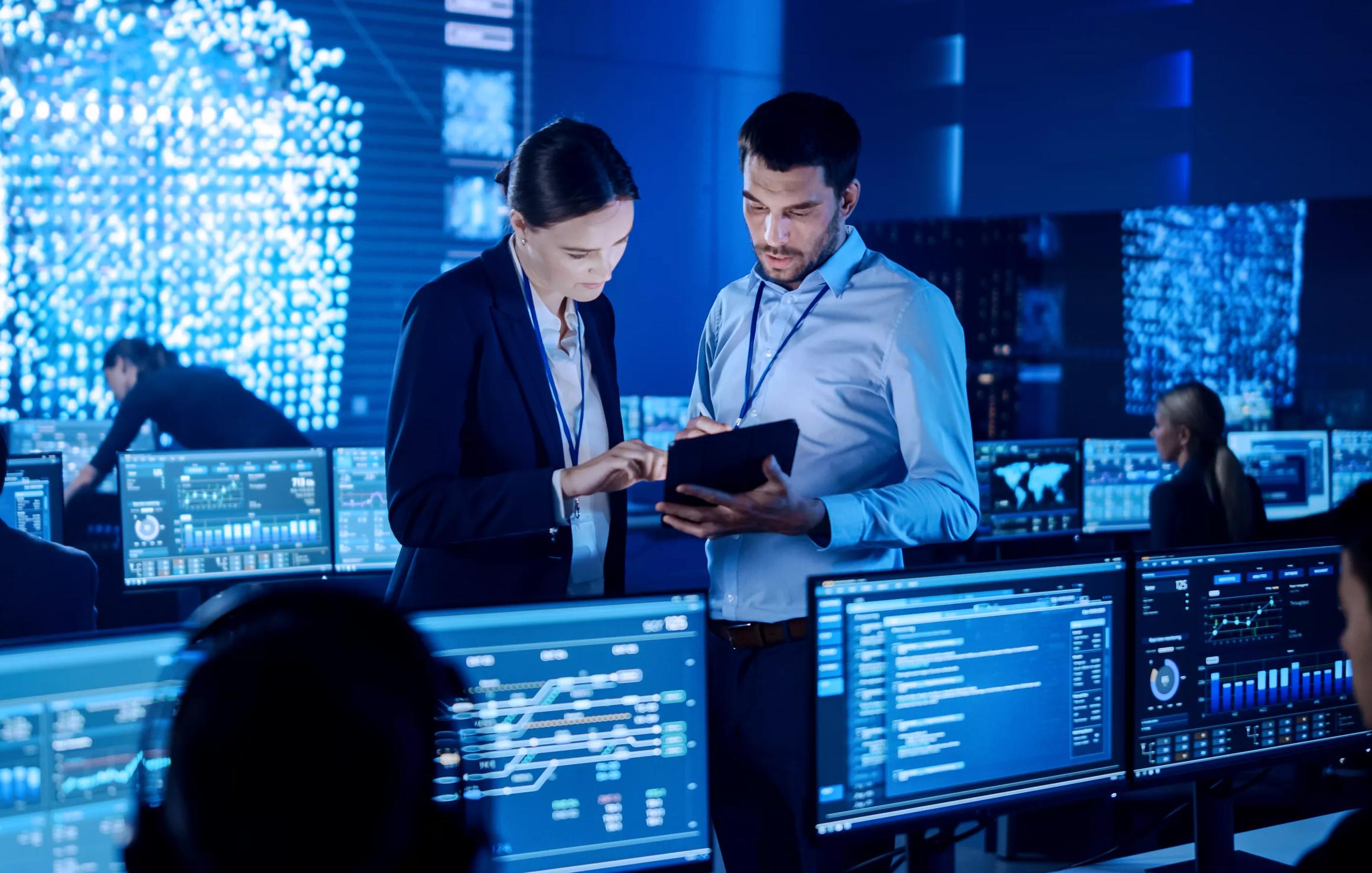Cybersecurity Workers in Monitoring Office Room