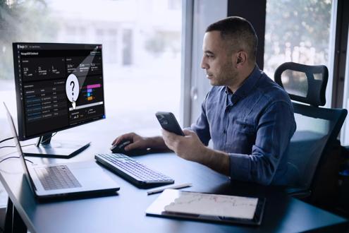 Businessman Using Computer Clicking Computer Mouse