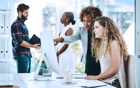 Businesswomen Working Together on a Computer in an Office